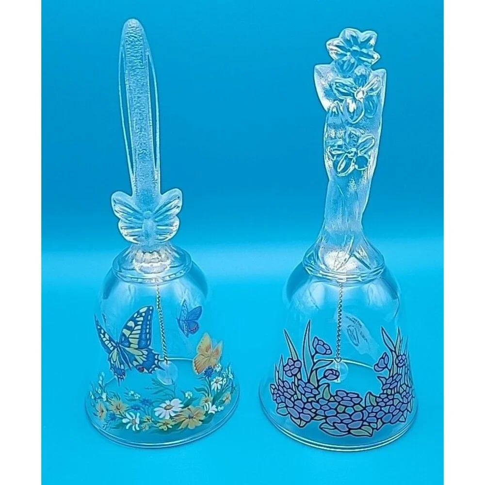 2 VTG Avon Collectible Bells ~1990 Crystal Butterfly & 1992 Floral Fantasy